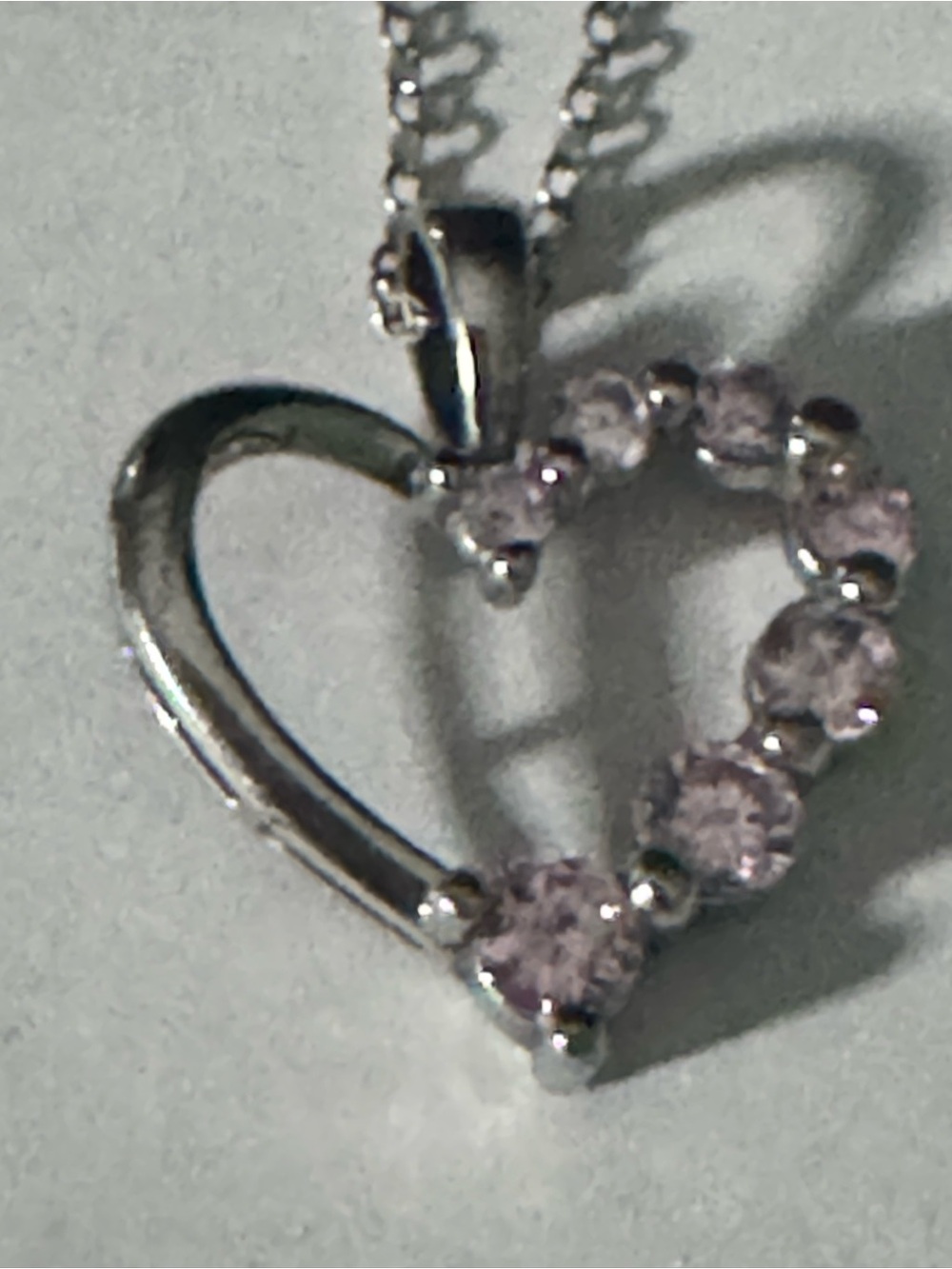 Stamped 925 heart with pink CZ. Stamped. Chain 9 inches stamped 925 Italy